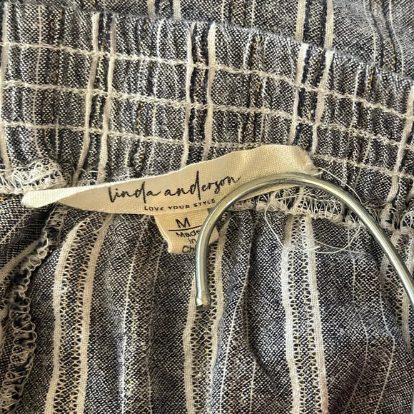 Women’s Linda Anderson linen blend wide leg blue stripe pants Medium - Picture 4 of 5